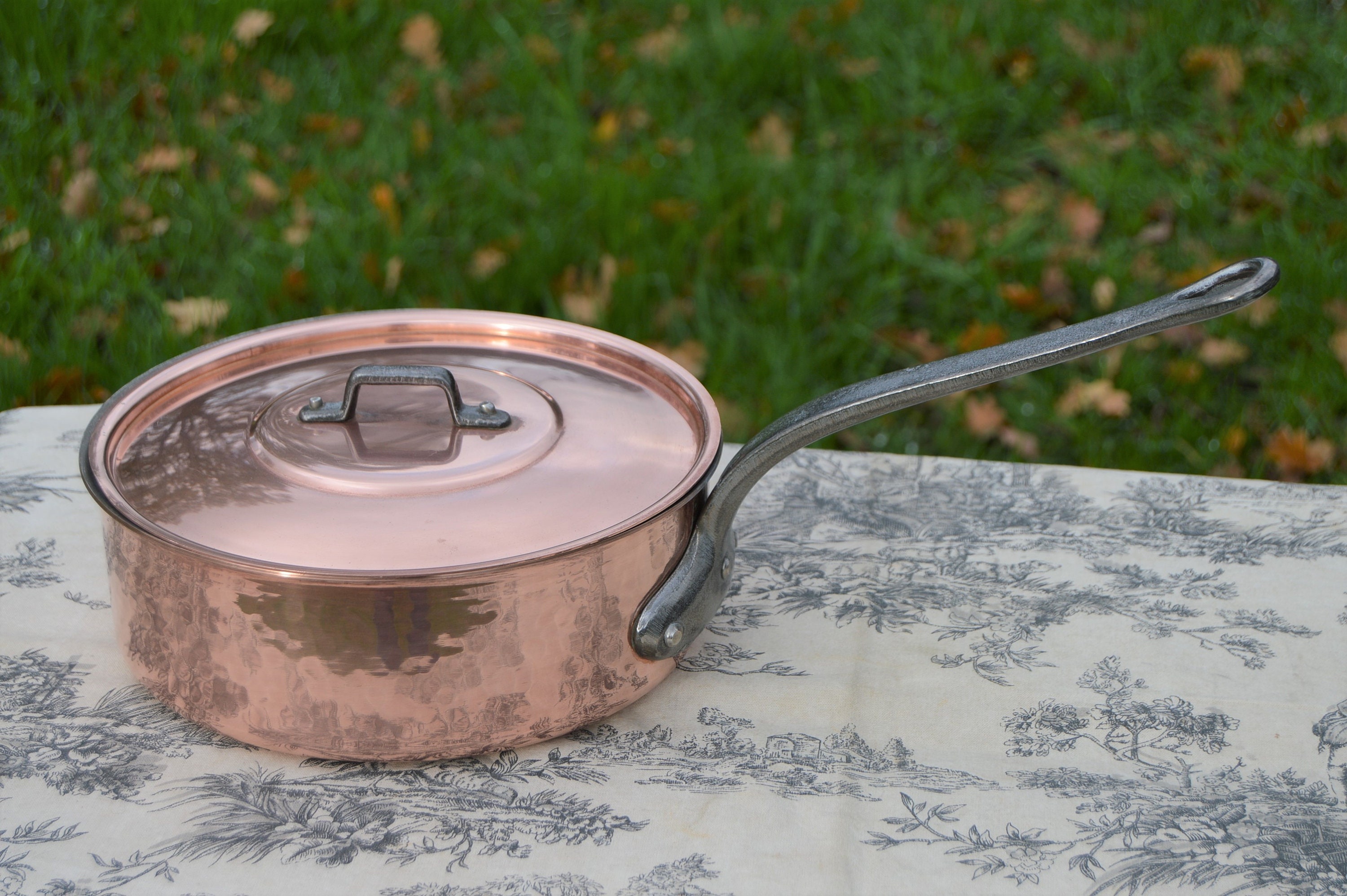 Copper Saute Pan Solid French Vintage Copper Pan 22cm 8 5/8 Cast Iron