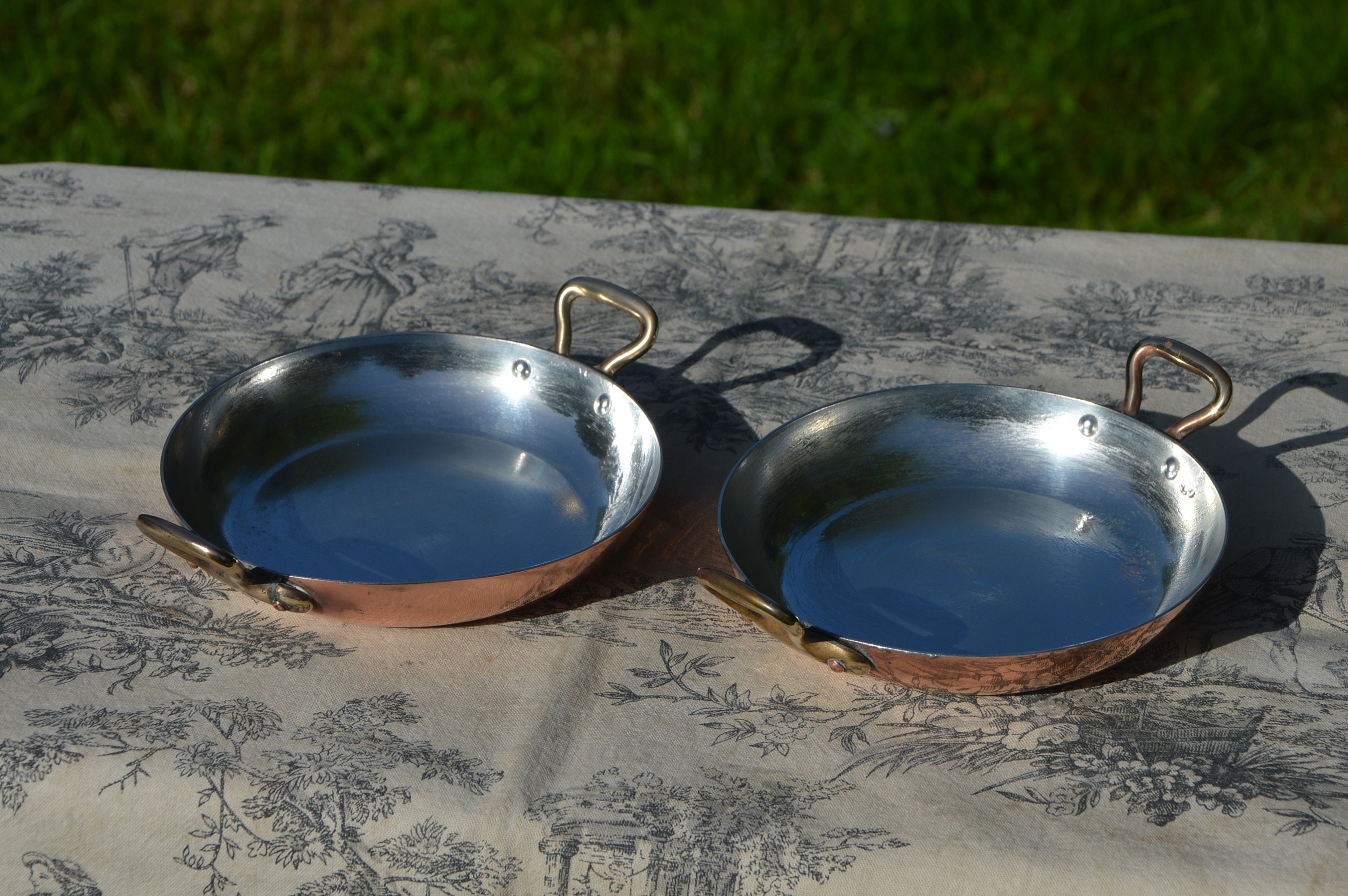 Made in France Copper Gratin Pans French Copper Pair Vintage Copper Dishes Round 14.5 cm 5 3/4