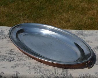 Copper Platter Massive French Antique Copper Gratin Pie Dish New Villedieu Tin 40cm 15 3/4" Super Antique Buffet Pie Dish Oven to Table Dish