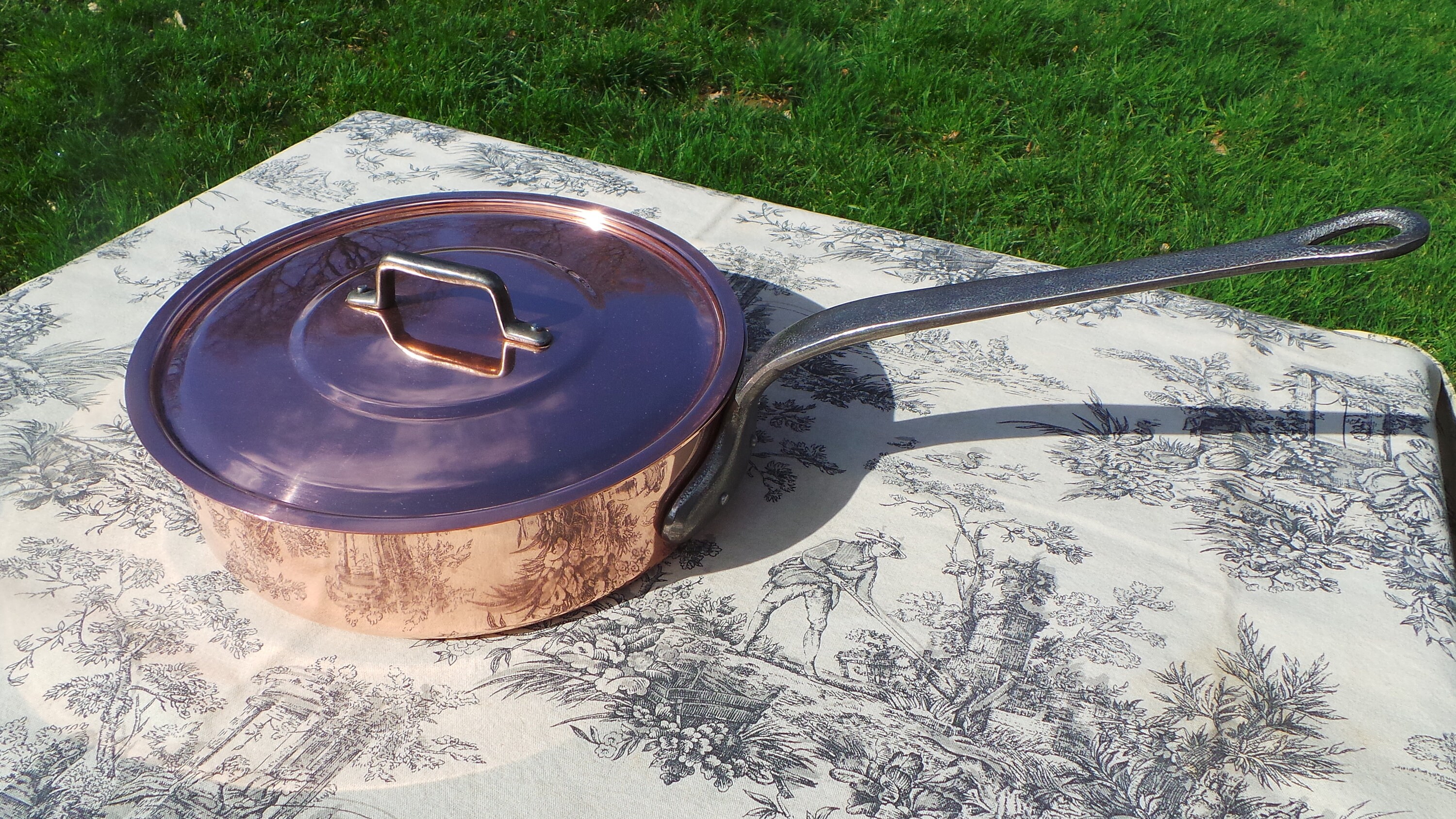 Copper Saute Pan Solid French Vintage Copper Pan 26cm 10 1/4 Cast Iron