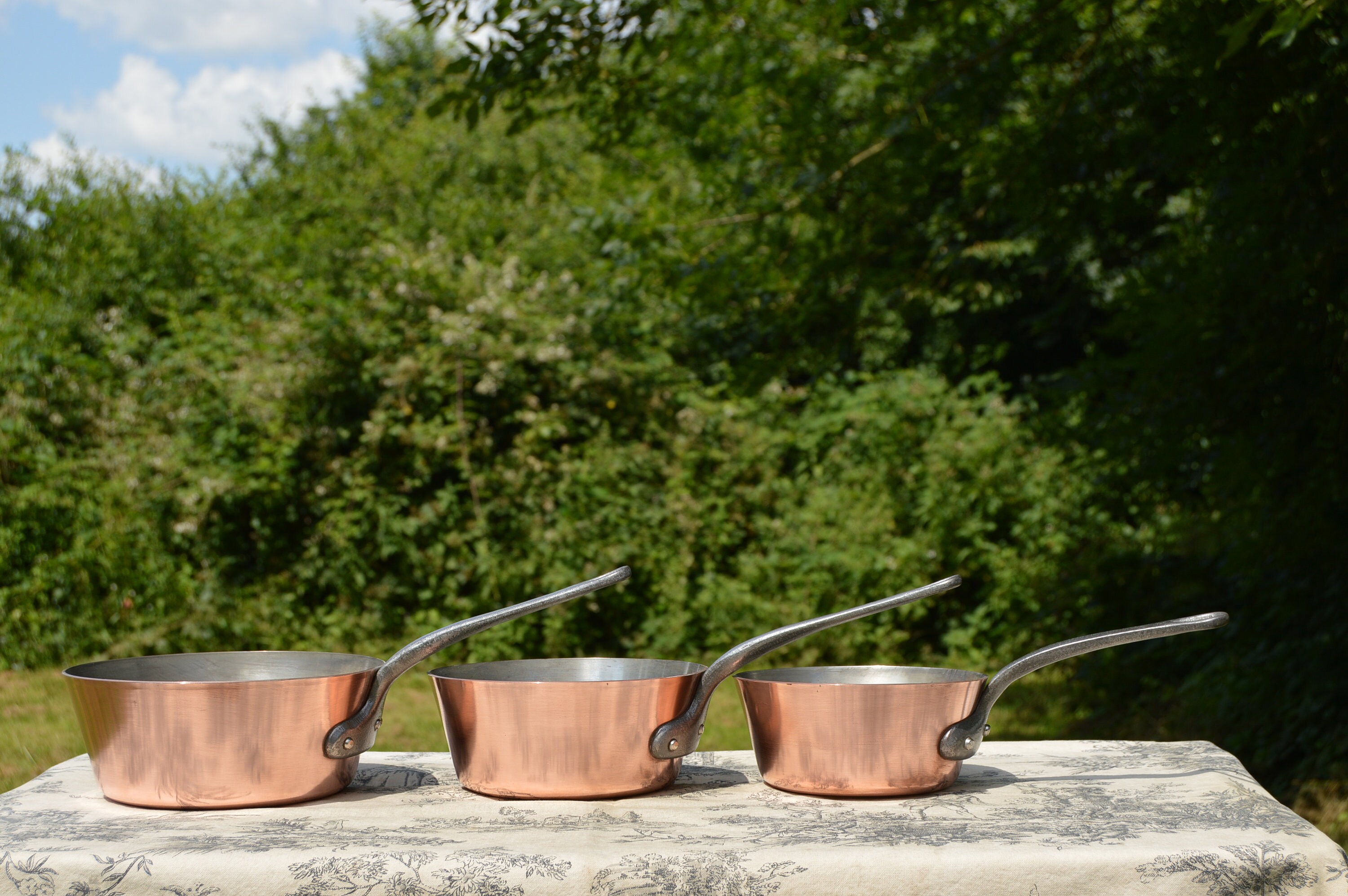 Vintage Three Copper Pans 1.92.1mm Sauteuse Évasée French Superior