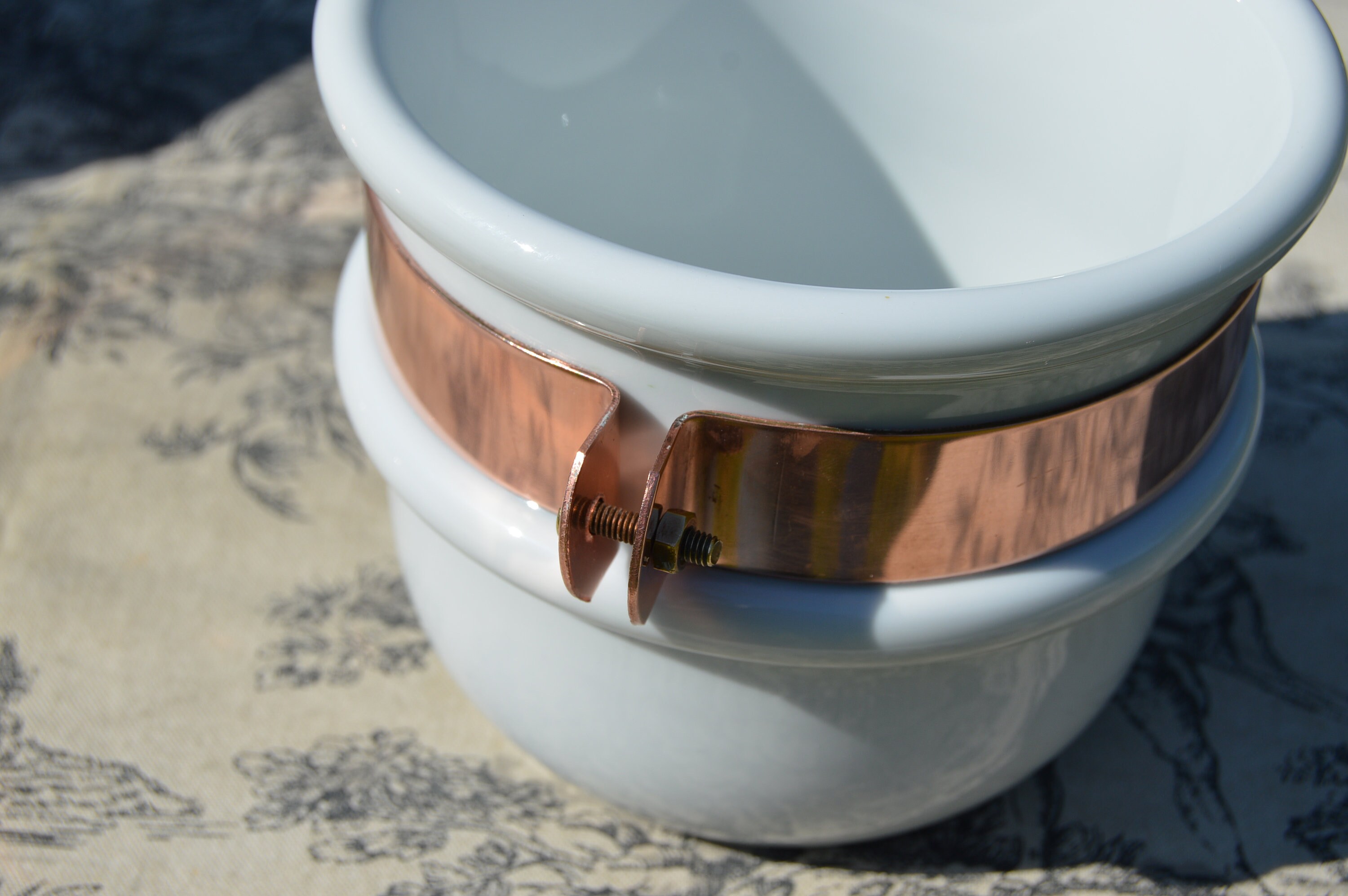 Vintage French Copper Bain Marie Double Boiler 1mm Hoop Tin Lined High