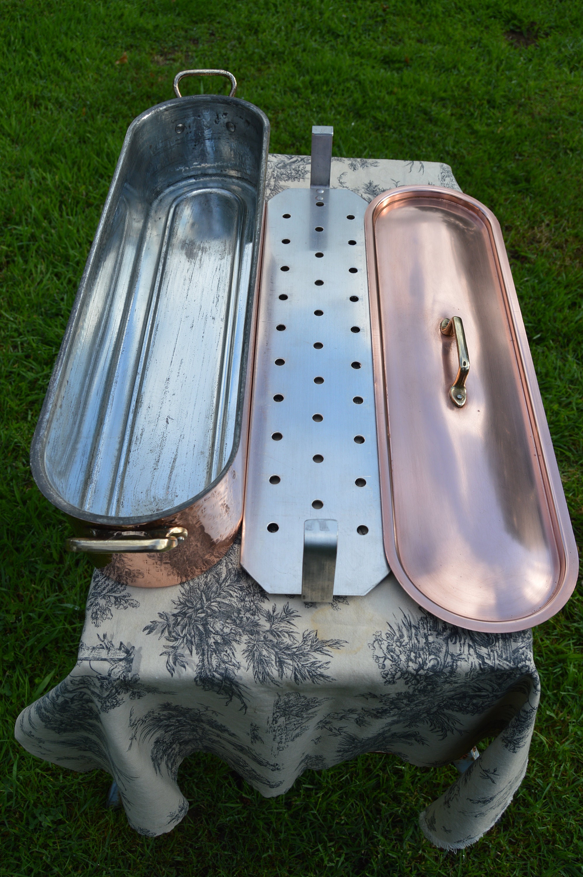 Vintage French Copper Solid Copper and Cast Bronze Fish Kettle Fish