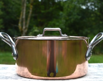 French Copper Marmite: 22cm Vintage Casserole Pan, 2.3mm, Re-Tinned