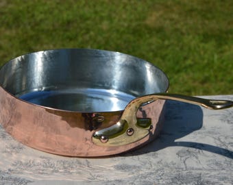 Antique Dehillerin 2mm Copper Saute Fry Pan French New NKC Tin Lining Cast Bronze Handle Copper Rivets 28cm