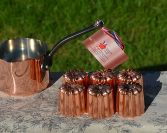 6 Six Copper Caneles Large NKC 5.5 cm 2 1/8" + Canelés Butter Pan Set Made in France Bordeaux Bordelais Cake Molds Normandy Kitchen 5.5cm