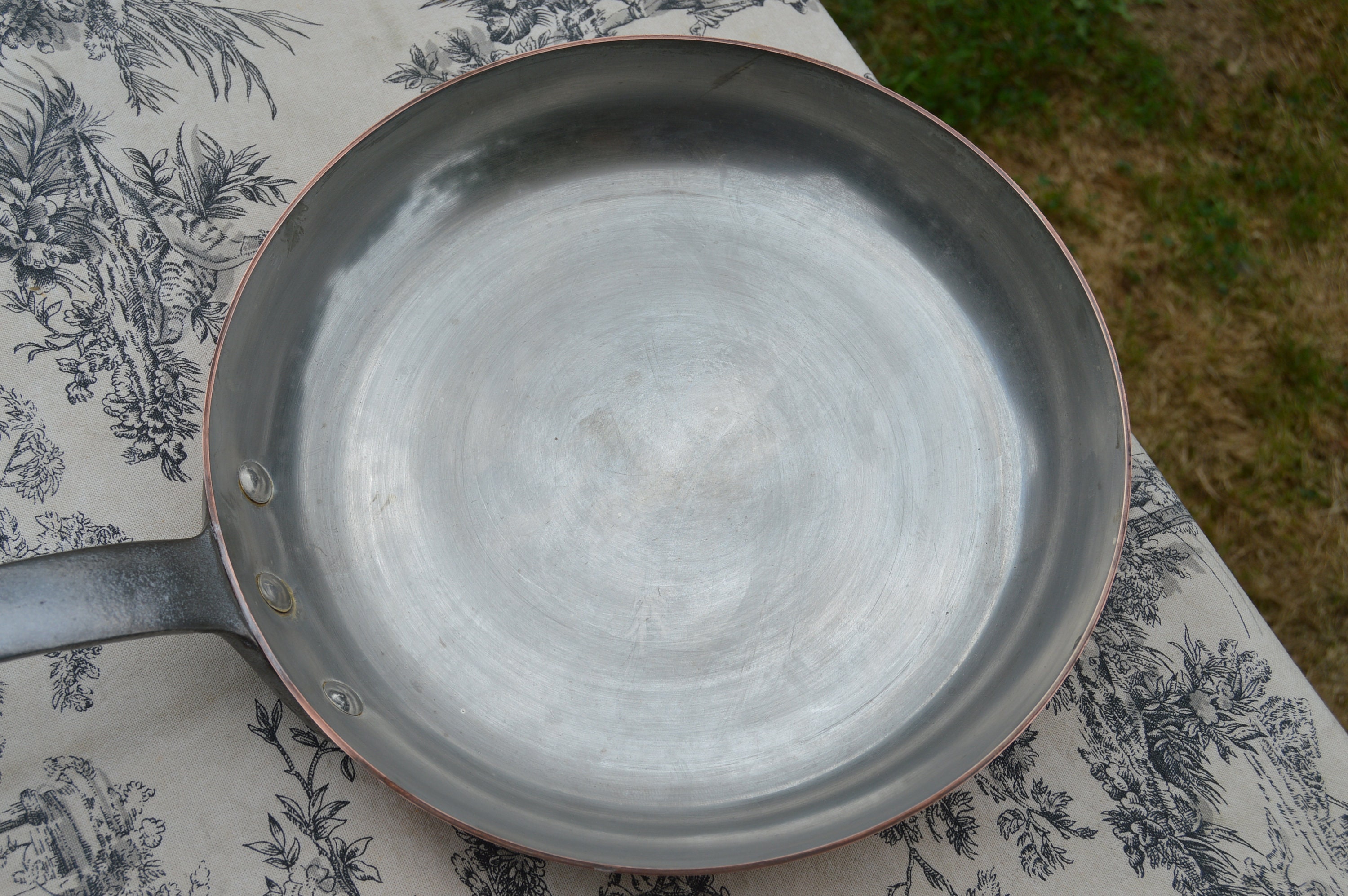 Frying Pan Large French Copper Tin Lined 1.7mm Skillet Saute Frying Pan