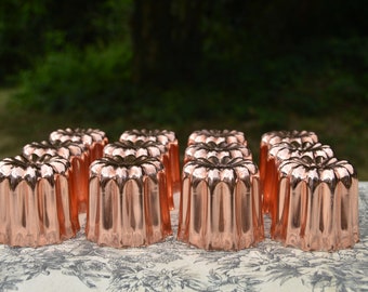 12 Copper Caneles Molds: Large Authentic French Bordelais Cake Moulds, Set of 12, 5.5cm New NKC Copper