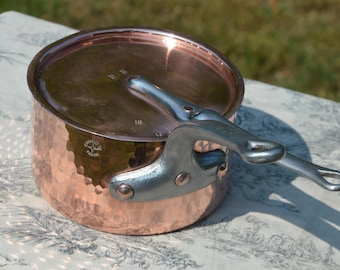 Antique French Copper Saucepan: Chomette Favor, New Tin Lining, Cast Iron Handle