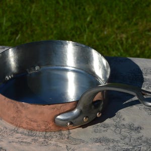 Antique Saute Pan New Artisan Tin 1.6mm French Copper Pan 21cm 8 1/4&quot; Professional Saute Cast Iron Handle Quality New Hand Wiped Tin