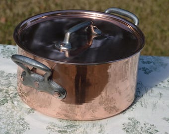Vintage French Copper Casserole Pan Pot Round  Dutch Oven New Bill Cox Hand Wiped Tin France Made 2.3mm Faitout Pot 22.5cm 8 7/8