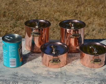Miniature Chef's Set Small Individual's Two Casseroles and Two Faitouts Vintage French Copper Pans Cast Bronze Handles New Bill Cox Tin