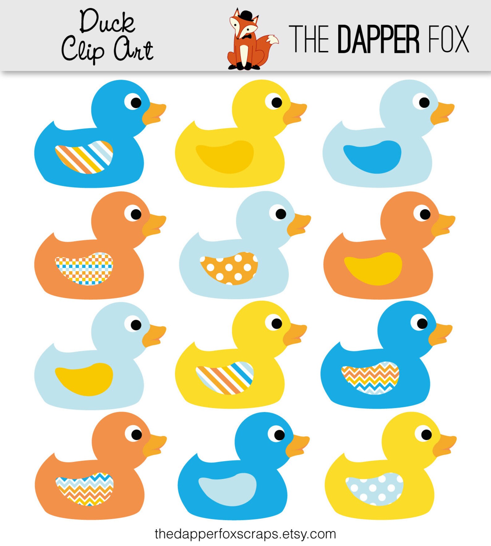 Duck Clip Art in Blue Yellow and Orange INSTANT DOWNLOAD - Etsy