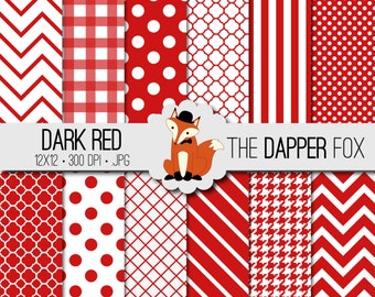 Dark Red Digital Paper Pack - INSTANT DOWNLOAD - 12x12 - chevron, stripes, dots, quatrefoil