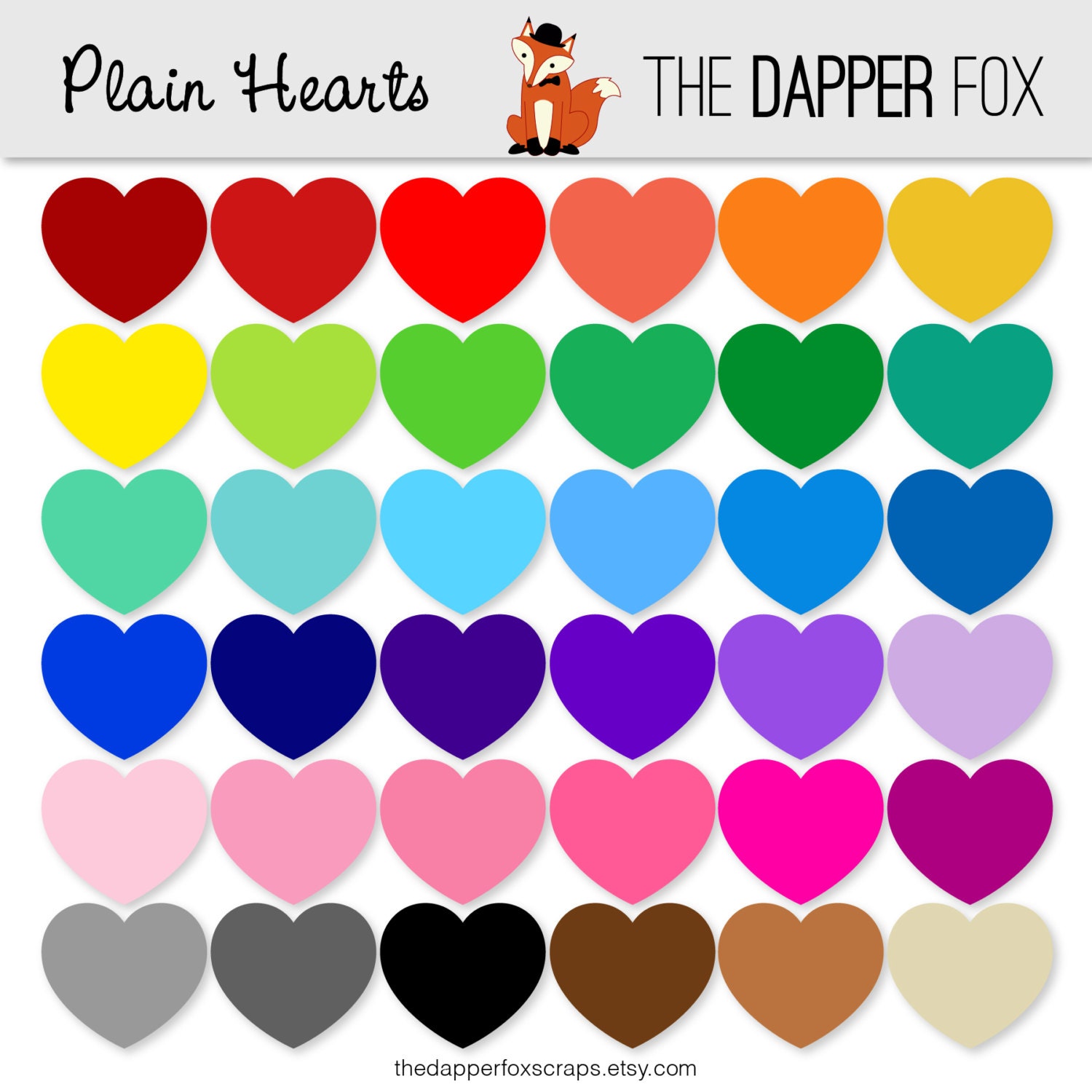 Rainbow Hearts Digital Clipart Clip Art INSTANT DOWNLOAD 36 Colours - Etsy