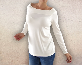 Weg von der Schulter-Bluse | Langarmshirt im französischen Stil Handgefertigt und personalisiert - Speziell für Sie angefertigt, Jede Größe und Farbe