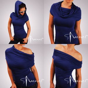 Convertible top/ Hooded off shoulder/ Off shoulder blouse/ Short sleeve top/ Cowl neck top/Open shoulder/IVANEL/28 colors, S, M, L, XL, XXL