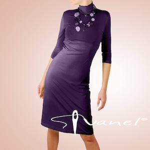 semi turtleneck dress, mock turtleneck, knee length dress, black dress