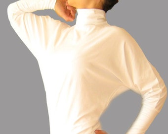 Batwing Sleeve Top, Turtleneck loose Top, Asymmetrical Top, Turtleneck batwing shirt, 28 colors, S - XXL