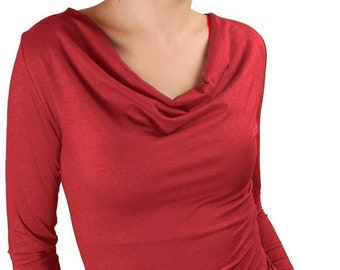 Cowl neck blouse/ Stylish blouse/ Elegant top/ Longsleeve blouse/ Cowl Neck Long Sleeve Top, Fitted Blouse/ 28 colors, S,M,L,XL,XXL