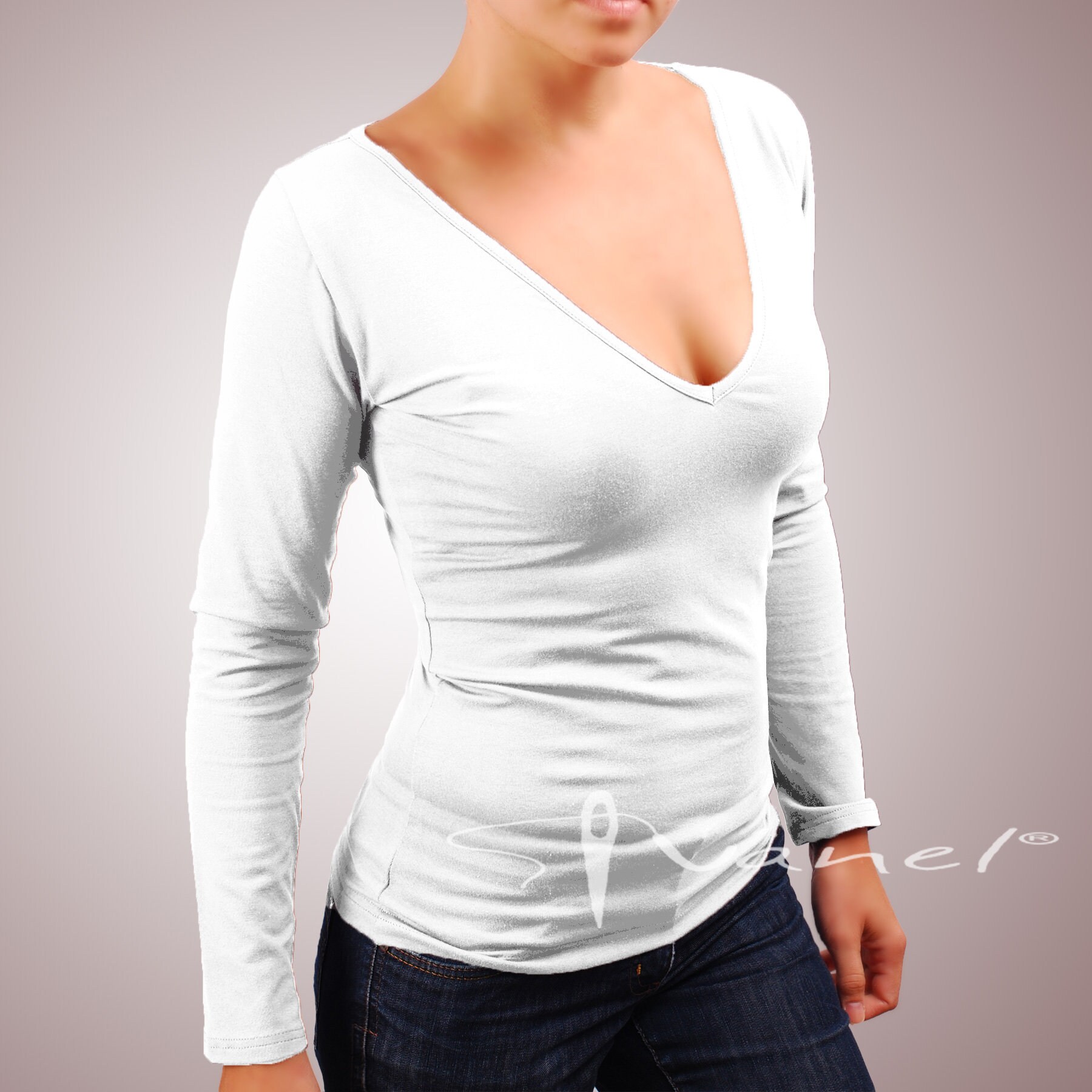 V-neck T-shirts for Women Women Long Sleeve Top Deep V Neck - Etsy UK