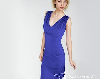 Ruched Dress with V-neck, Elegant and Stylish for Cocktail and Party, Fitted formal Midi dress from IVANEL in 28colors S, M, L,XL, XXL