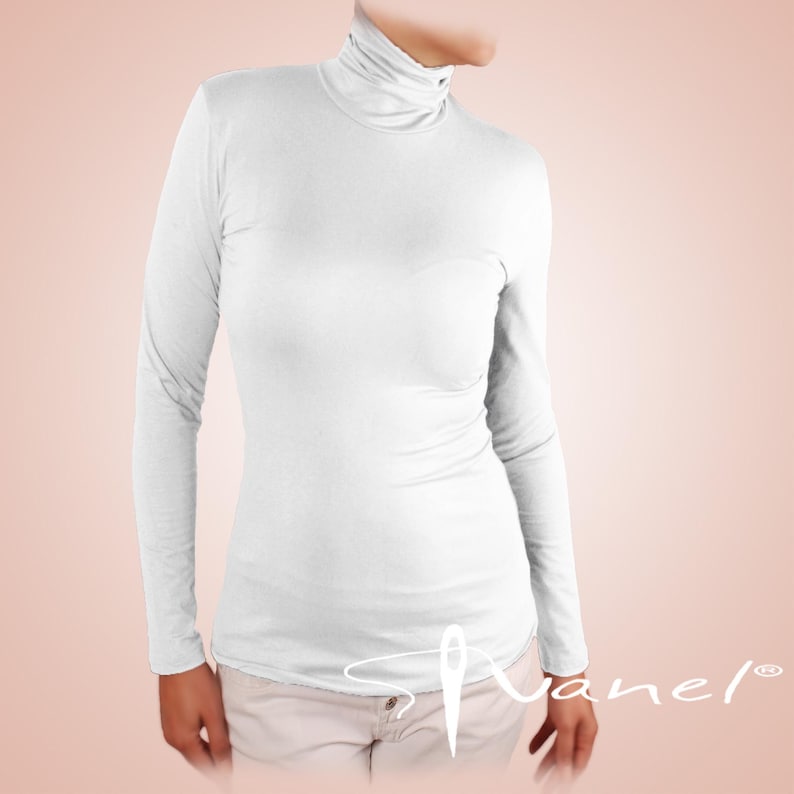 Classic Turtleneck Blouse Long Sleeve Fitted Top Custom Size Women Shirt Made to Order Basic Elegant Office Wear Formal Occasion image 12