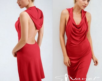 Backless Open Back Hoodie Dress Cocktail Party dress Cut back Dress in all sizes S,M,L,XL colors red, black, white and others