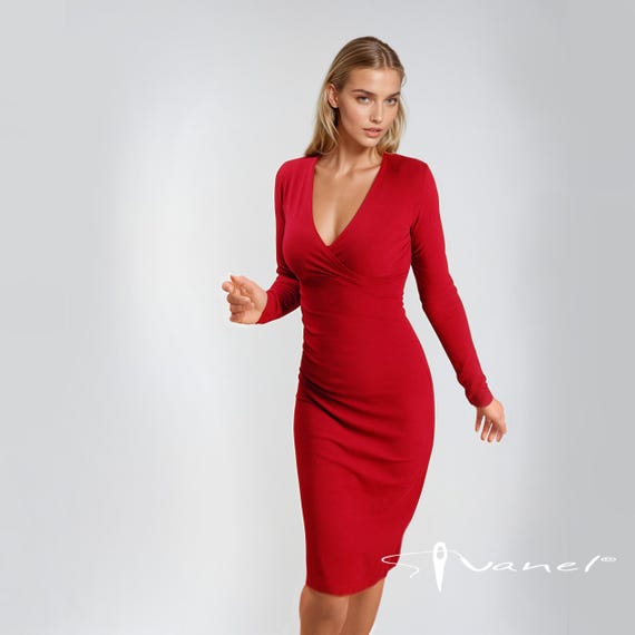 Buy V-neck Long Sleeve Dress: Elegant Bodycon Midi Dress Handcrafted & Personalized Made Especially for You, Any Size or Color Online in India - Etsy Buy V-neck Long Sleeve Dress: Elegant Bodycon Midi Dress Handcrafted & Personalized Made Especially for You, Any Size or Color Online in India - Etsy