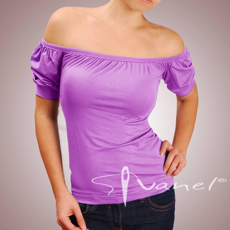 Off Shoulder Puff Sleeve Top, Bardot Womens Blouse, Custom Size Slim Fit Summer Clothing, Made to Order Elegant Party Shirt Casual Wear image 11