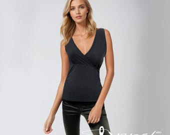Sleeveless V-Neck Overlap Top: Elegant Party Cocktail Top Handcrafted & Personalized – Made Especially for You, Any Size or Color