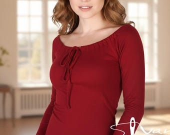 Off Shoulder Tie Top: Handcrafted Long Sleeve Blouse