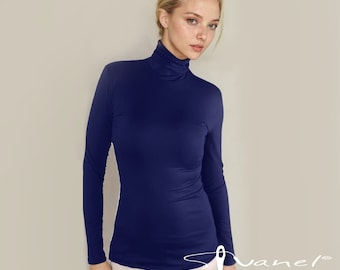 Classic Turtleneck Blouse Long Sleeve Fitted Top Custom Size Women Shirt Made to Order Basic Elegant Office Wear Formal Occasion