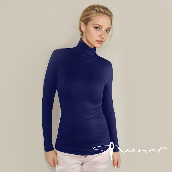 Classic Turtleneck Blouse Long Sleeve Fitted Top Custom Size Women Shirt Made to Order Basic Elegant Office Wear Formal Occasion