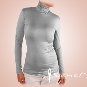 Classic Turtleneck Blouse Long Sleeve Fitted Top Custom Size Women Shirt Made to Order Basic Elegant Office Wear Formal Occasion image 17