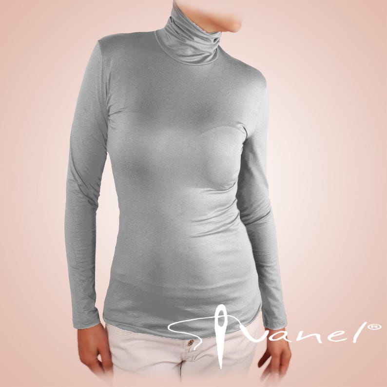Classic Turtleneck Blouse Long Sleeve Fitted Top Custom Size Women Shirt Made to Order Basic Elegant Office Wear Formal Occasion image 17