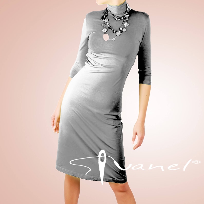 semi turtleneck dress, mock turtleneck, knee length dress, black dress