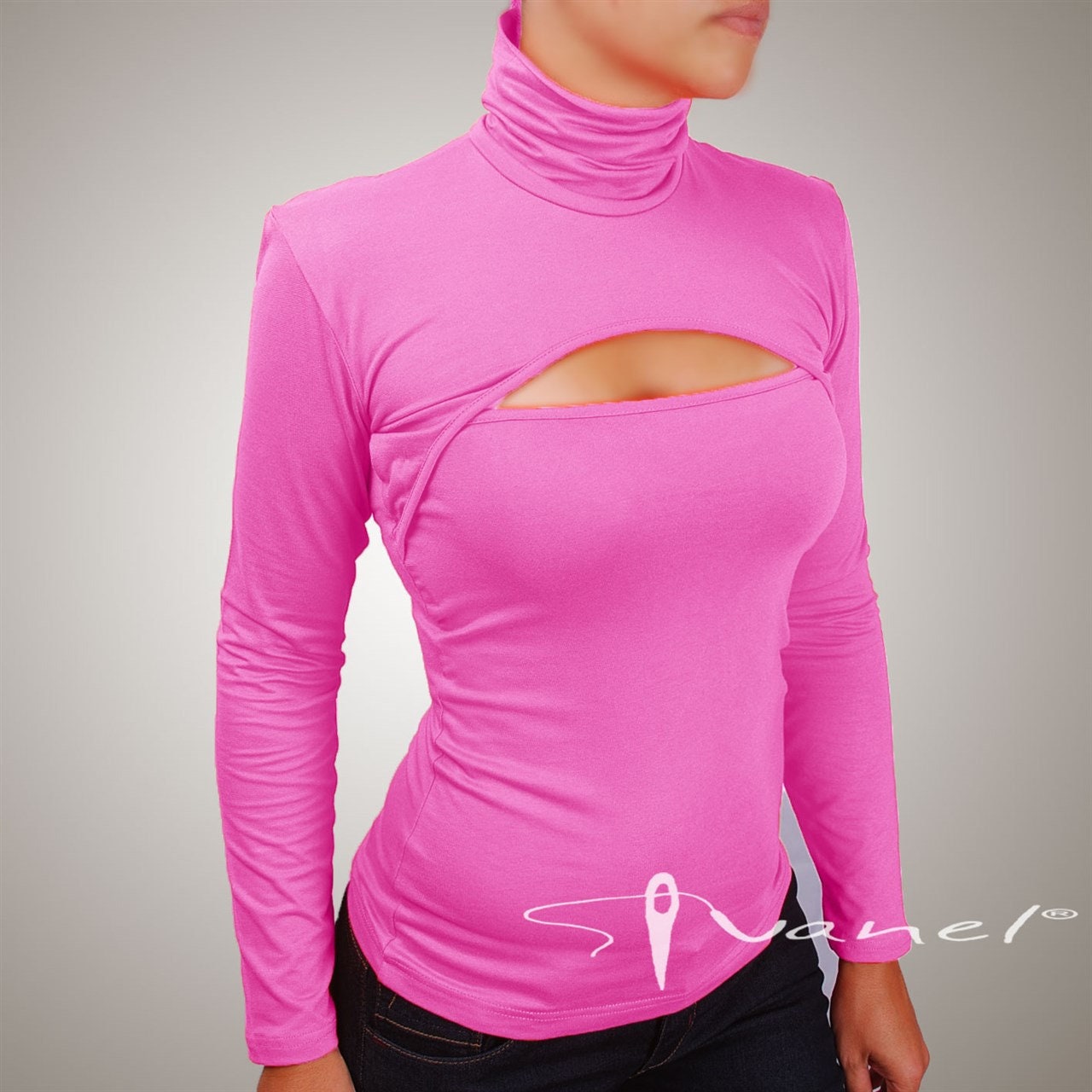 Turtleneck Top, Slim Skin Tight Stretchy Turtleneck Top, Long