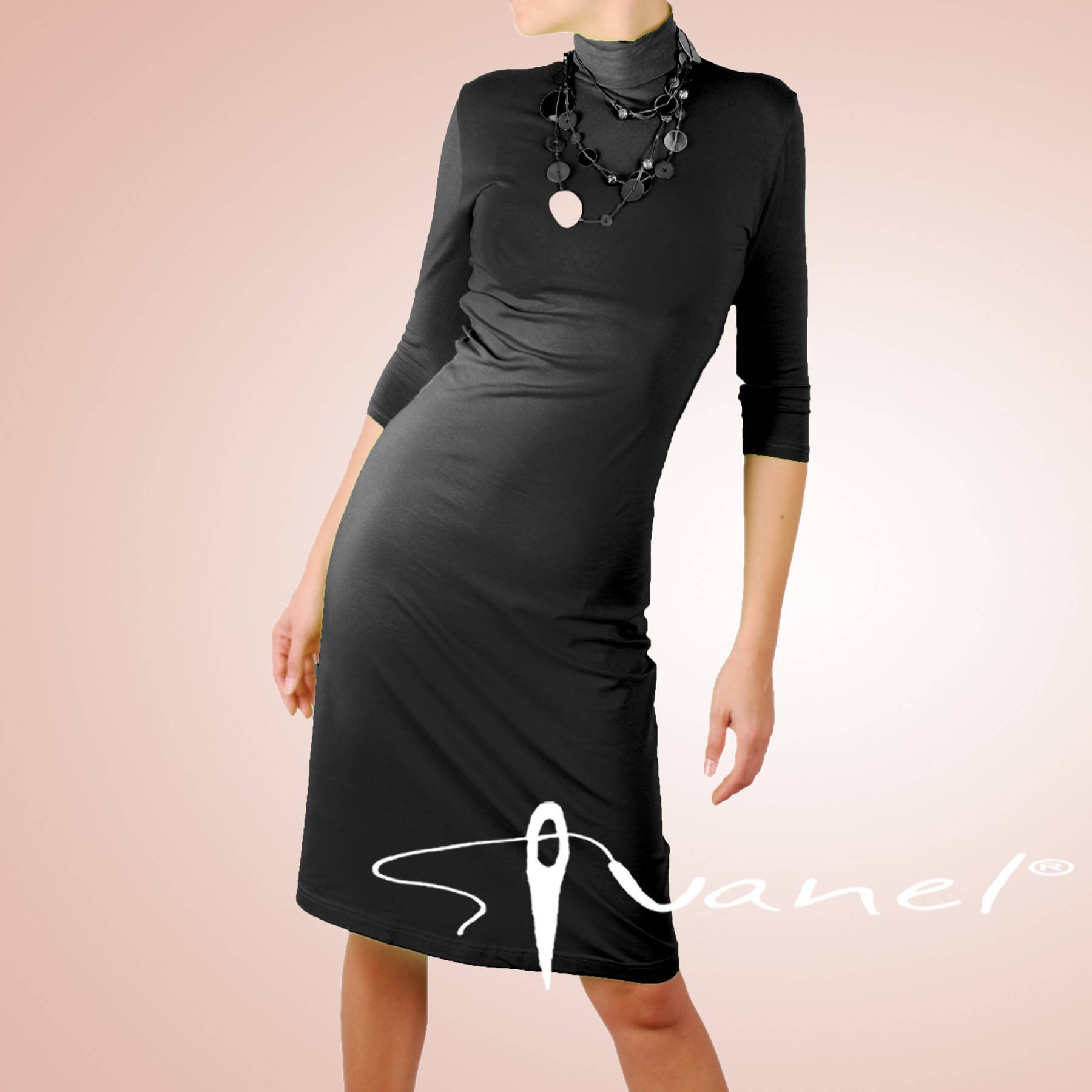 black turtleneck dress midi