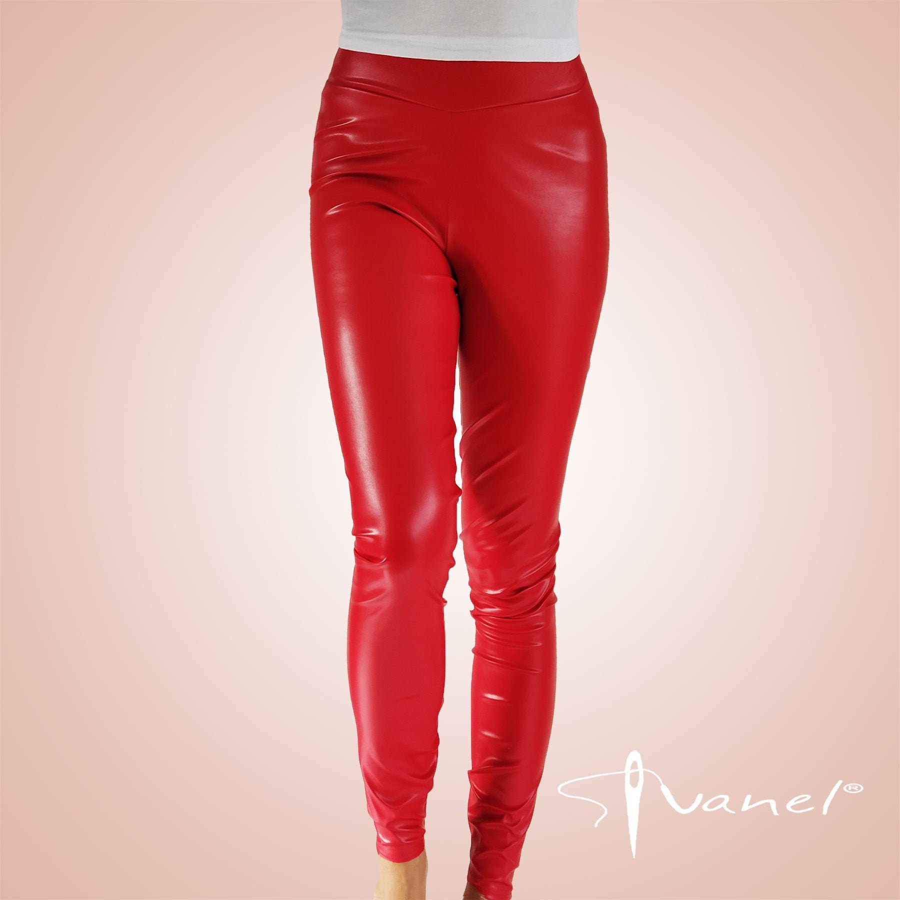 Red Faux Leather Leggings | farmihomie.com