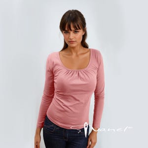 Ruched top Round Neck, Elegant blouse Long sleeves, Stylish Fitted top, Casual top, Woman&#39;s t-shirt Ivanel in 28 colors and sizes S - XXL