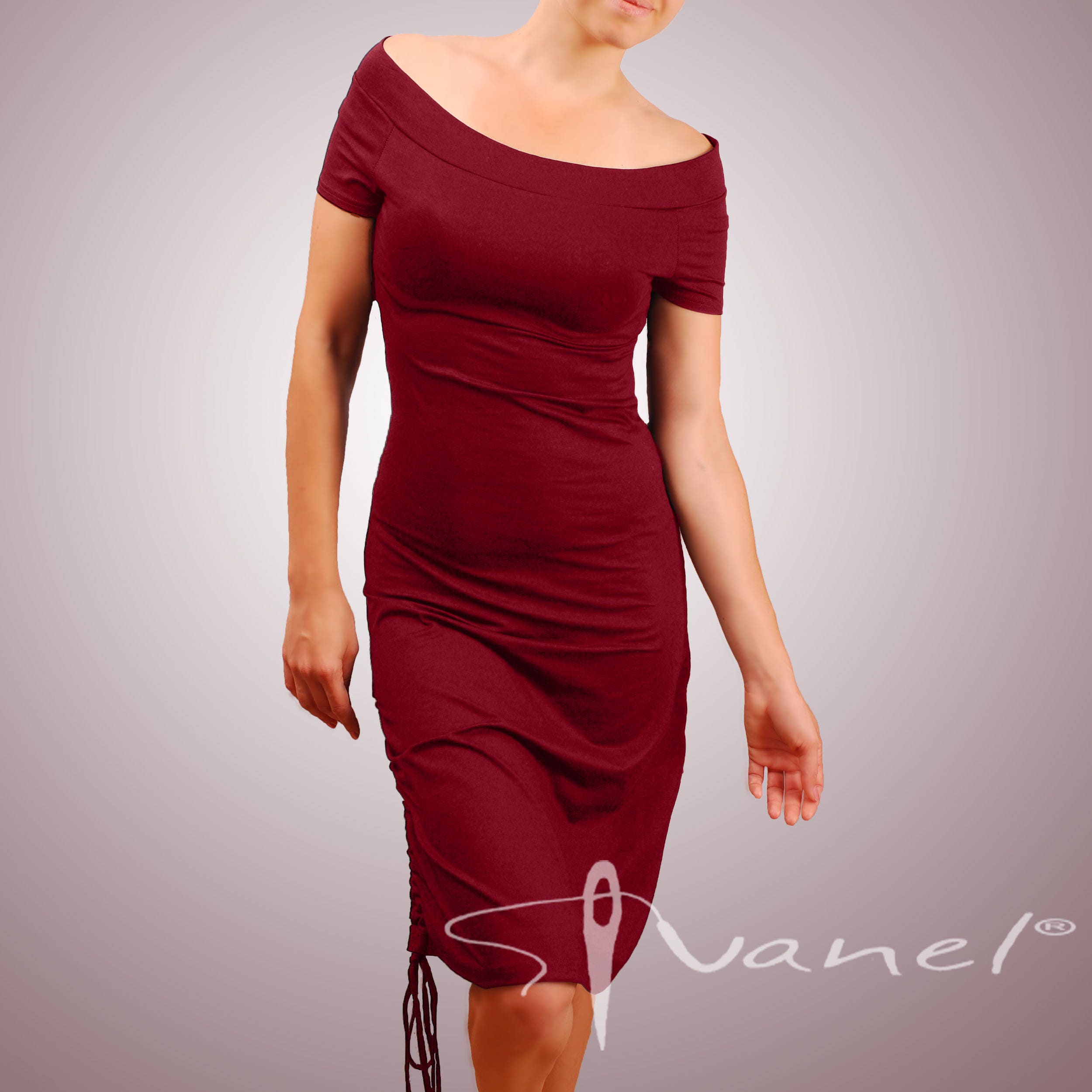 Off Shoulder Black Dress, Ruched Bodycon, Short Sleeve