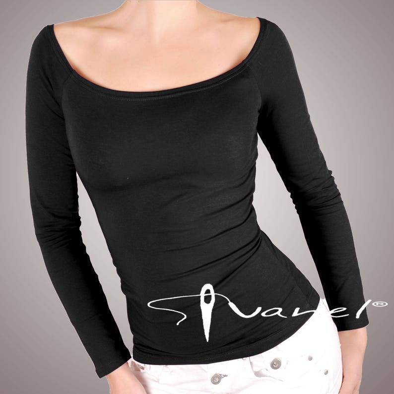 T-shirt XXL Wide open neck top Women top L Open shoulder top Longsleeves blouse IVANEL28 colors S XL M Off the shoulder