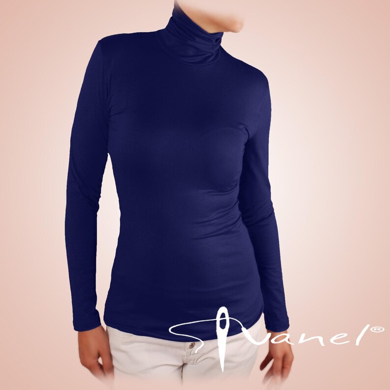 Classic Turtleneck Blouse Long Sleeve Fitted Top Custom Size Women Shirt Made to Order Basic Elegant Office Wear Formal Occasion image 18