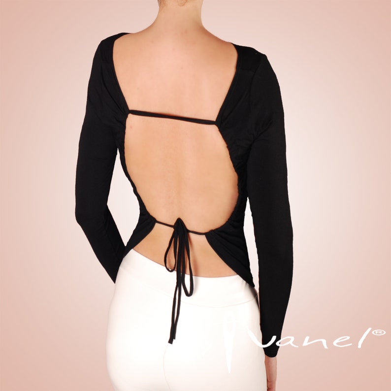 Open Back Top/ Backless Top/longsleeves Shirt/black Sexy Top/ Etsy