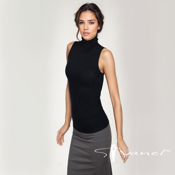 Turtleneck top, Sleeveless turtleneck, Women Tight blouse with Wrap Turtleneck, Fitted Top good for causal fashion or formal blouse