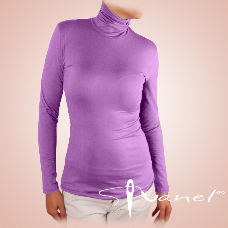 Classic Turtleneck Blouse Long Sleeve Fitted Top Custom Size Women Shirt Made to Order Basic Elegant Office Wear Formal Occasion image 15