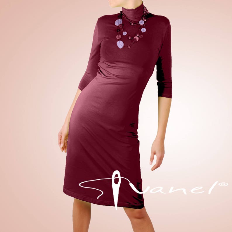 semi turtleneck dress, mock turtleneck, knee length dress, black dress