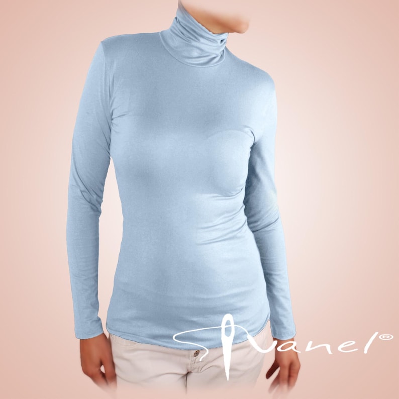 Classic Turtleneck Blouse Long Sleeve Fitted Top Custom Size Women Shirt Made to Order Basic Elegant Office Wear Formal Occasion image 16