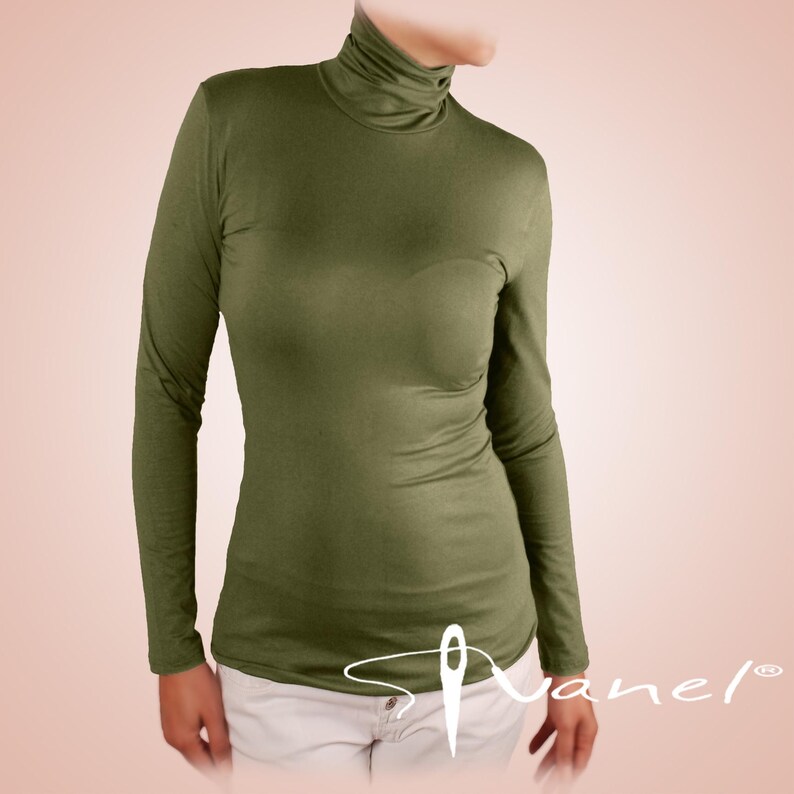Classic Turtleneck Blouse Long Sleeve Fitted Top Custom Size Women Shirt Made to Order Basic Elegant Office Wear Formal Occasion image 14